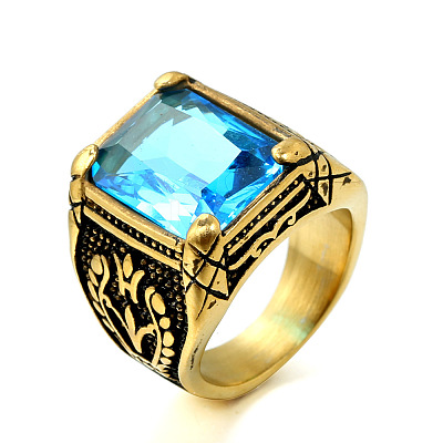 316L Stainless Steel & Cubic Zirconia Men's Vintage Carved Finger Rings FS-WG82D33-32-1