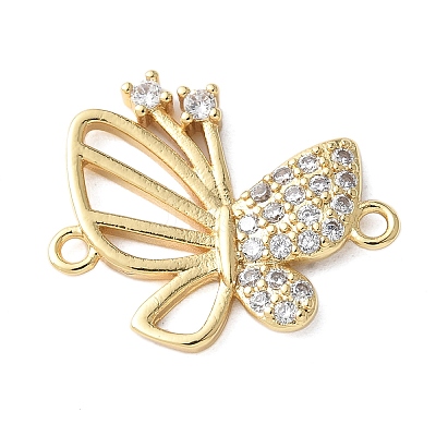 Brass Micro Pave Clear Cubic Zirconia Hollow Butterfly Connector Charms KK-A252-03G-1