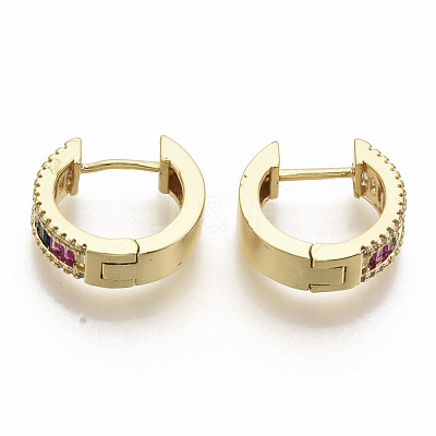 Brass Micro Pave Colorful Cubic Zirconia Hoop Earrings EJEW-S208-063-1