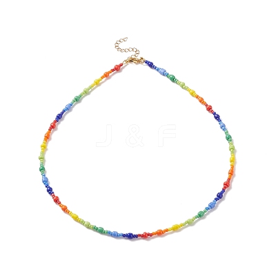 Glass Seed Beaded Necklace for Women NJEW-JN03931-1