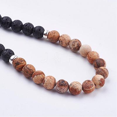 Frosted Natural Gemstone Beaded Necklaces NJEW-JN01939-1