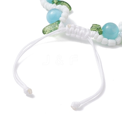 3Pcs Flower Handmade Porcelain and Cat Eye and Acrylic Beads Braided Bead Bracelets BJEW-TA00700-1