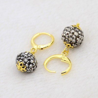 Dangling Round Ball Resin Rhinestone Earrings EJEW-J080-29G-1
