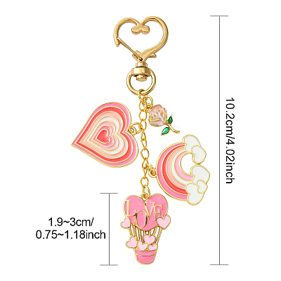Heart Hot Air Balloon Alloy Enamel Pendant Decoration HJEW-YW00075-01-1