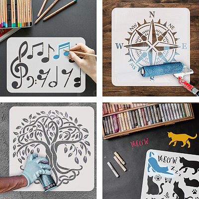 2Pcs 2 Styles PET Hollow Out Drawing Painting Stencils DIY-WH0394-0373-1