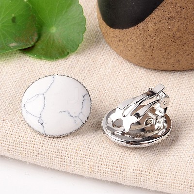 Natural Howlite Dome/Half Round Clip-on Earrings EJEW-J090-08-1