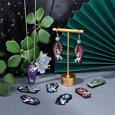 16Pcs 8 Styles Opaque Printed Acrylic Pendants SACR-HY0001-04-1