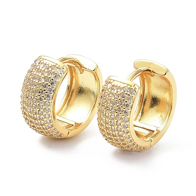 Brass Micro Pave Cubic Zirconia Hoop Earrings ZIRC-P090-01G-1