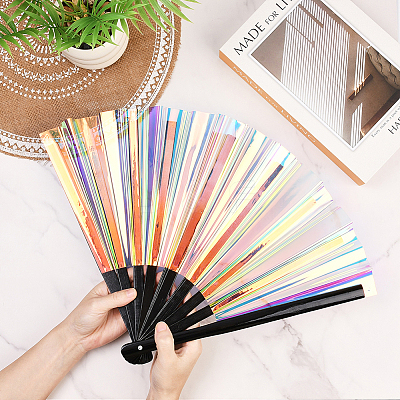 1Pc Bamboo with Oxford Fabric Glitter Powder Folding Fans AJEW-SP0003-77E-1