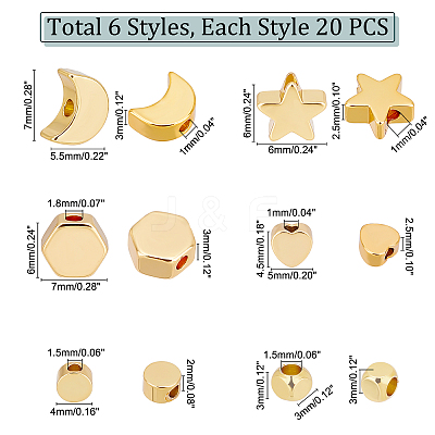 120Pcs 6 Style Brass Beads FIND-PH0005-47-1