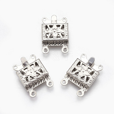 Tarnish Resistant 201 Stainless Steel Multi-Strand Box Clasps STAS-E441-02P-1