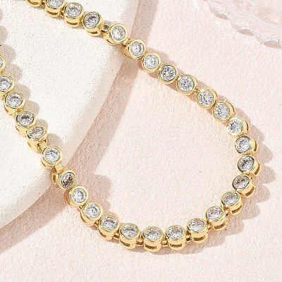 Brass Pave Cubic Zirconia Flat Round Link Chain Bracelets KK-CBA6980-17G-B-1