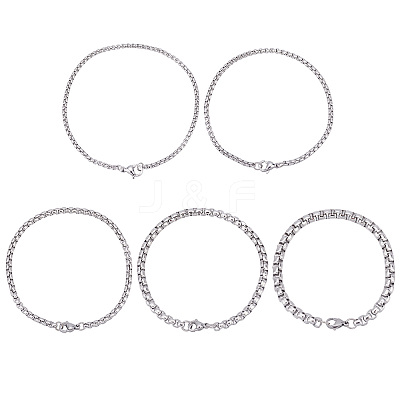 10Pcs 5 Styles 304 Stainless Steel Box Chain Bracelets BJEW-UN0001-18-1