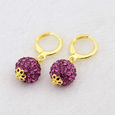 Dangling Round Ball Resin Rhinestone Earrings EJEW-J080-23G-1