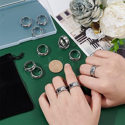12Pcs Stainless Steel Grooved Finger Ring Settings STAS-UN0038-94C-1