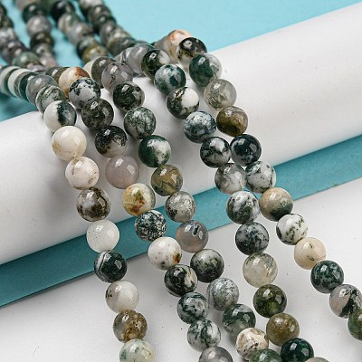 Natural Tree Agate Round Gemstone Beads Strands X-G-R255-6mm-1