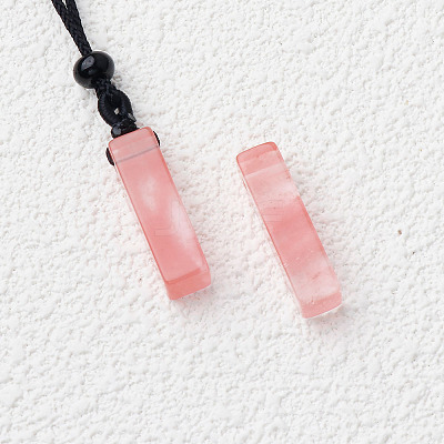 Cherry Quartz Glass Cuboid Pendant Black Cotton Cord Necklaces FS-WG3353C-11-1