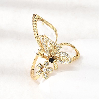 Brass Micro Pave Cubic Zirconia Cuff Rings for Women RJEW-K312-02G-1