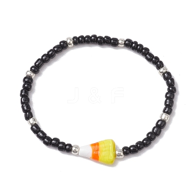 3Pcs 3 Styles Halloween Skull & Candy Corn Acrylic and Synthetic Magnesite Bracelet Sets BJEW-JB10525-1