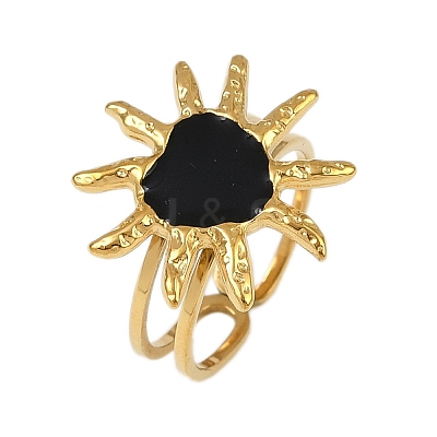 Heart Sun 304 Stainless Steel Enamel Finger Rings for Women RJEW-G355-08G-1