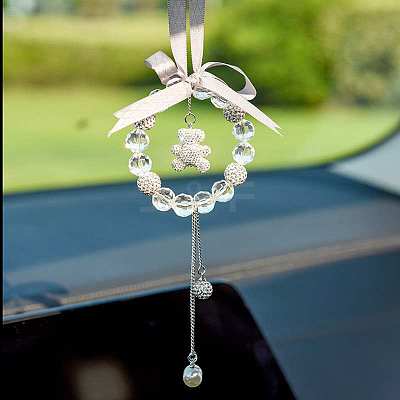 Bowknot & Ring & Ball Tassel Glass Rhinestone Pendant Decorations AUTO-PW0001-17A-1