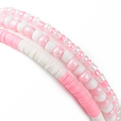 3Pcs 3 Styel Glass Seed & Polymer Clay Beaded Stretch Bracelets Set BJEW-JB08854-02-1