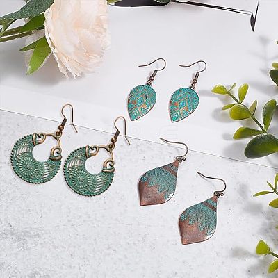3 Pairs 3 Style Alloy Teardrop with Rhombus Dangle Earrings for Women EJEW-AN0002-01-1