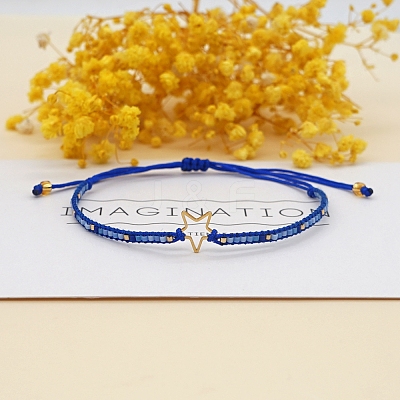 Miyuki Seed Braided Bead Bracelet with Open Star BJEW-P269-31E-1