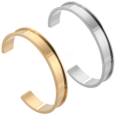 2Pcs 2 Colors 304 Stainless Steel Grooved Cuff Bangles BJEW-SC0001-15-1