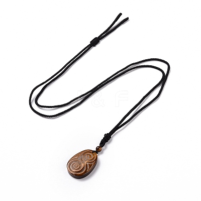 Adjustable Natural Tiger Eye Teardrop with Spiral Pendant Necklace with Nylon Cord for Women NJEW-L171-04A-1