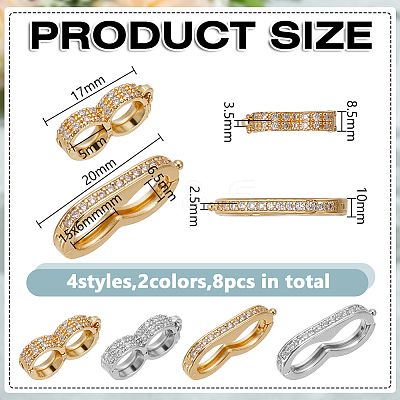 8Ocs 4 Styles Brass Rhinestone Peanut Twister Clasps KK-DR0001-58-1