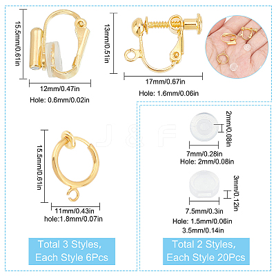 18Pcs 3 Style Brass Clip-on Earring Findings FIND-SC0003-96G-1