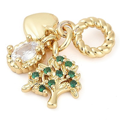 Rack Plating Brass Clear & Green Cubic Zirconia European Dangle Charms KK-P287-24G-1