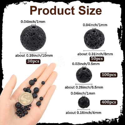 580Pcs 4 Sizes Natural Lava Rock Round Beads G-SP0001-18-1
