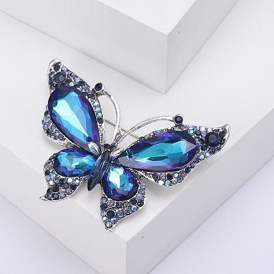 Butterfly Alloy Rhinestone Brooches PW-WGAAA09-02-1
