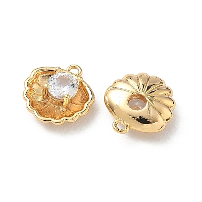 Brass Micro Pave Cubic Zirconia Shell Shape Charms KK-Z136-56G-01-1