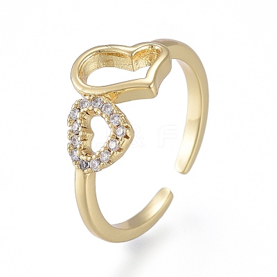 Brass Micro Pave Clear Cubic Zirconia Cuff Rings RJEW-K232-16G-1