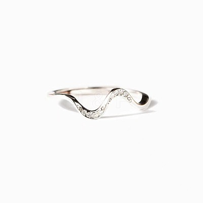 Wave Shaped 925 Sterling Silver Micro Pave Clear Cubic Zirconia Finger Rings FS-WG6021D-02-1