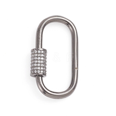 Brass Micro Pave Clear Cubic Zirconia Screw Carabiner Lock Charms ZIRC-E164-10B-1