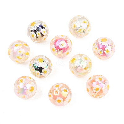 10Pcs 5 Colors UV Plating Printed Transparent Acrylic Beads TACR-FP0001-10-1