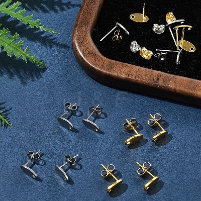 16Pcs 2 Colors 201 Stainless Steel Stud Earring Findings with Hole EJEW-FS0001-19-1