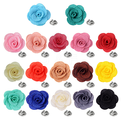 17Pcs Cloth Flower Brooches JEWB-FG00002-1