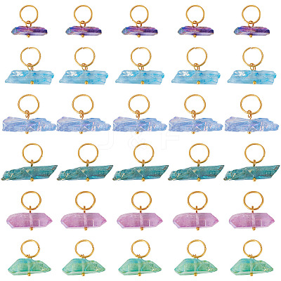 30Pcs 6 Styles Electroplated Natural Quartz Crystal Pendants PALLOY-TAC0225-1