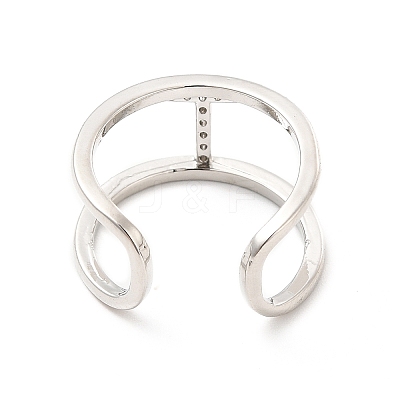 Clear Cubic Zirconia Initial Letter Open Cuff Ring RJEW-A012-01P-T-1