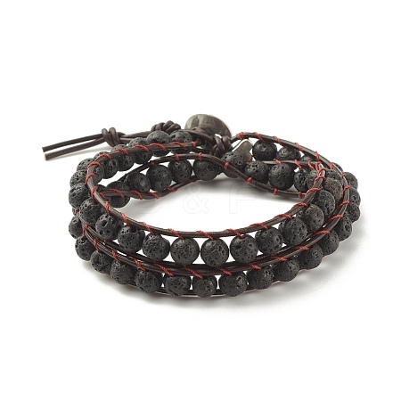 Round Natural Lava Rock Braided Wrap Bracelet BJEW-JB08176-1