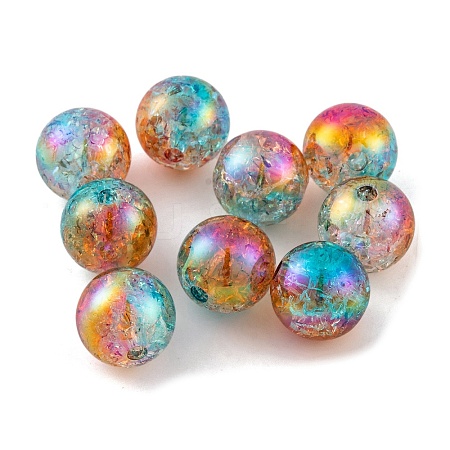 UV Plating Rainbow Iridescent Acrylic Crackl Beads PACR-C009-02E-1