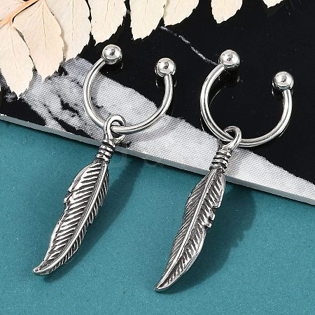 Feather 316 Surgical Stainless Steel Hoop Earrings EJEW-G416-46AS-1