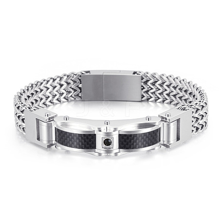 304 Stainless Steel Pave Cubic Zirconia Wheat Chain Bracelets for Men's FS-WGC4B47-11-1