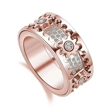 Gear Brass Micro Pave Clear Cubic Zirconia Rotatable Finger Rings FS-WGBD3BF-21-1