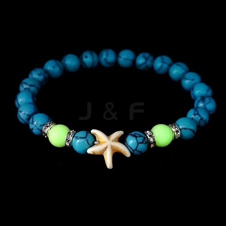 Synthetic Turquoise Stretch Bracelets PW-WGE38D1-02-1